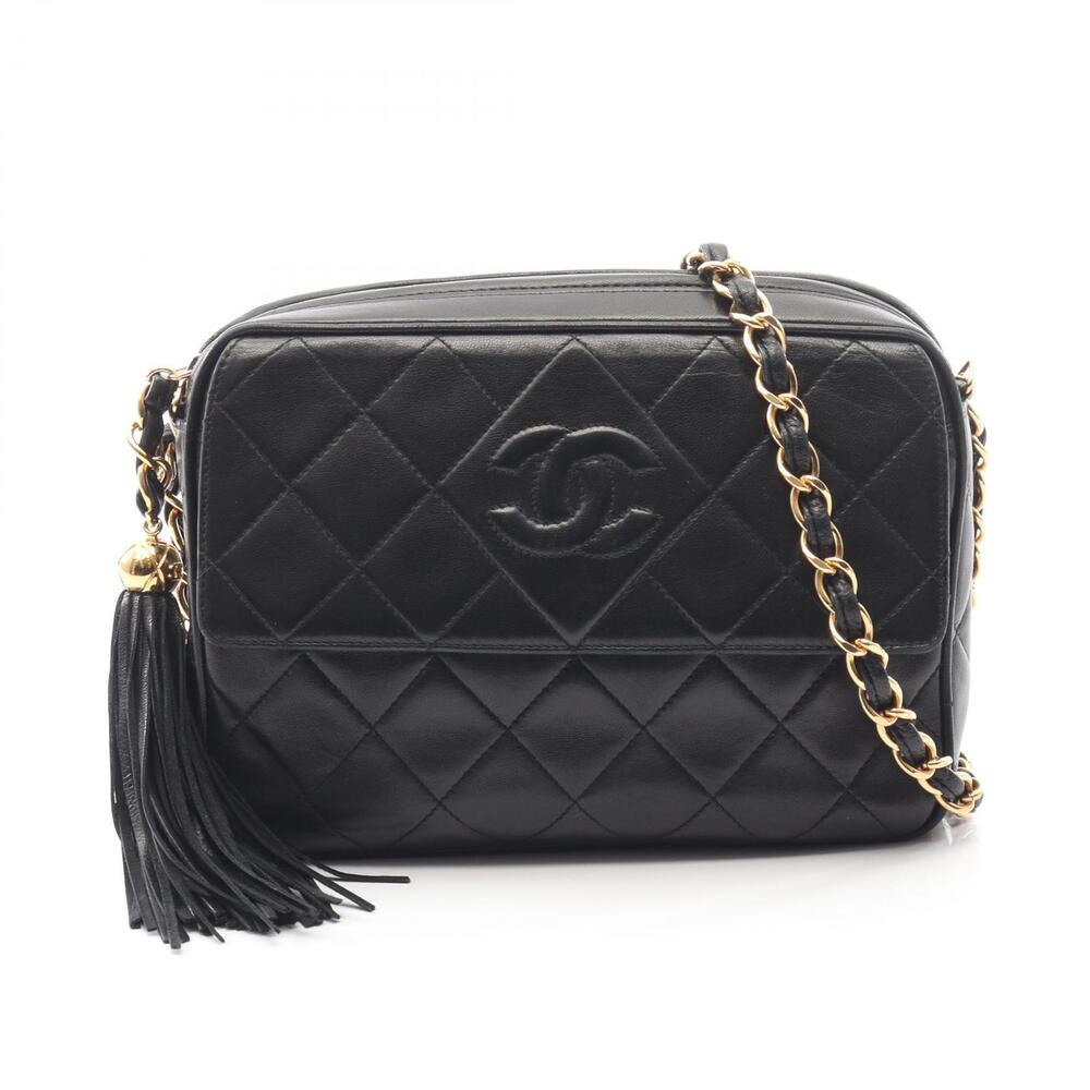 Chanel Coco Mark Diamond Stitch Shoulder Bag Lambskin Leather Black